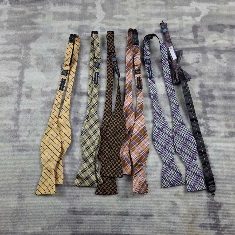 Lot of 6 Mens Silk Bow Ties Van Heusen Plaid Paisley 100% Pure Silk Bowties